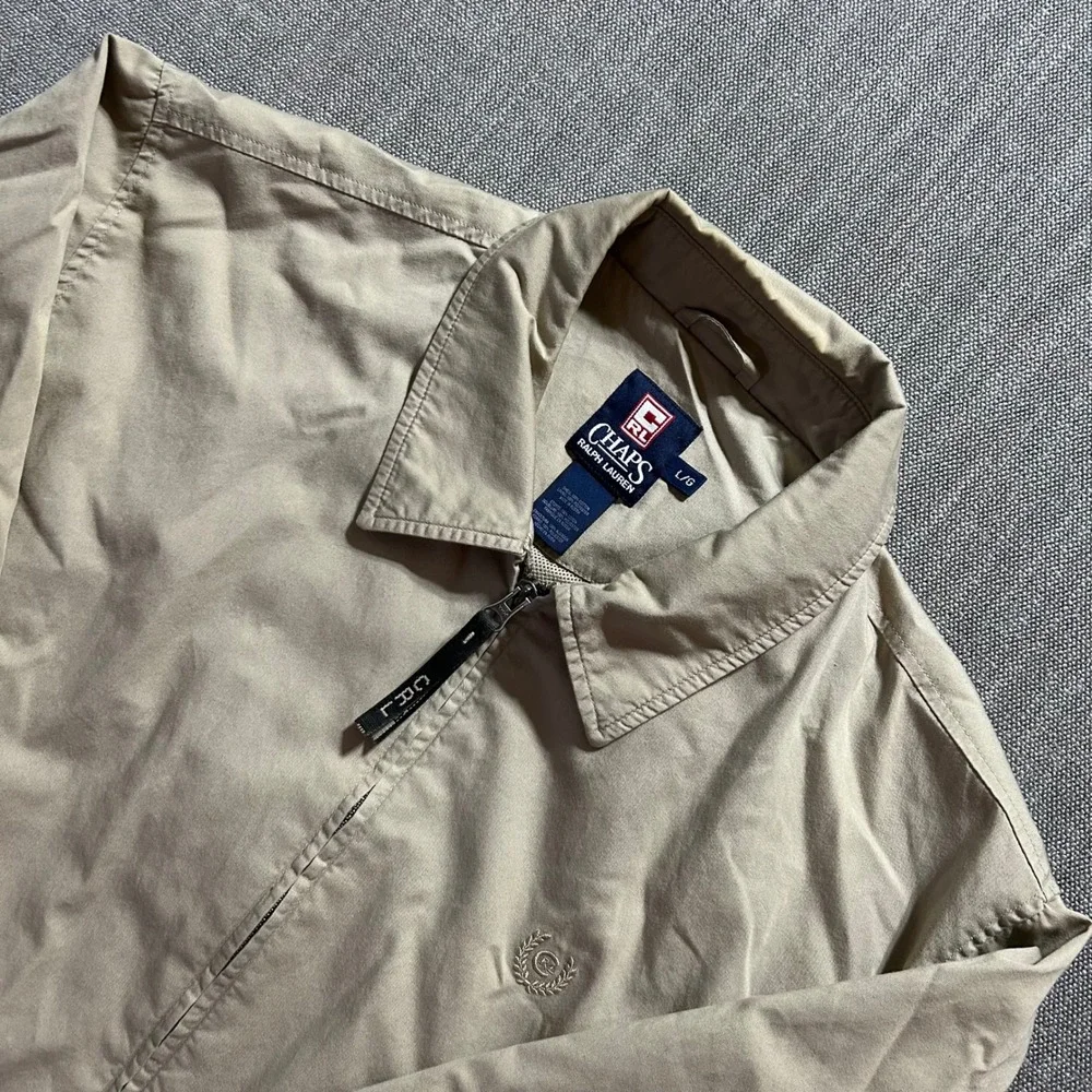 Chaps Ralph Lauren Harrington Jacket Mens L Tan Cotton Full Zip Mesh Lined Logo